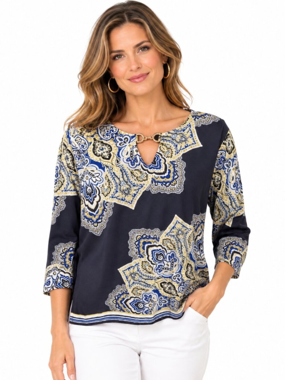 2/$30 JM collection Black embellished tunic top. Sz.M